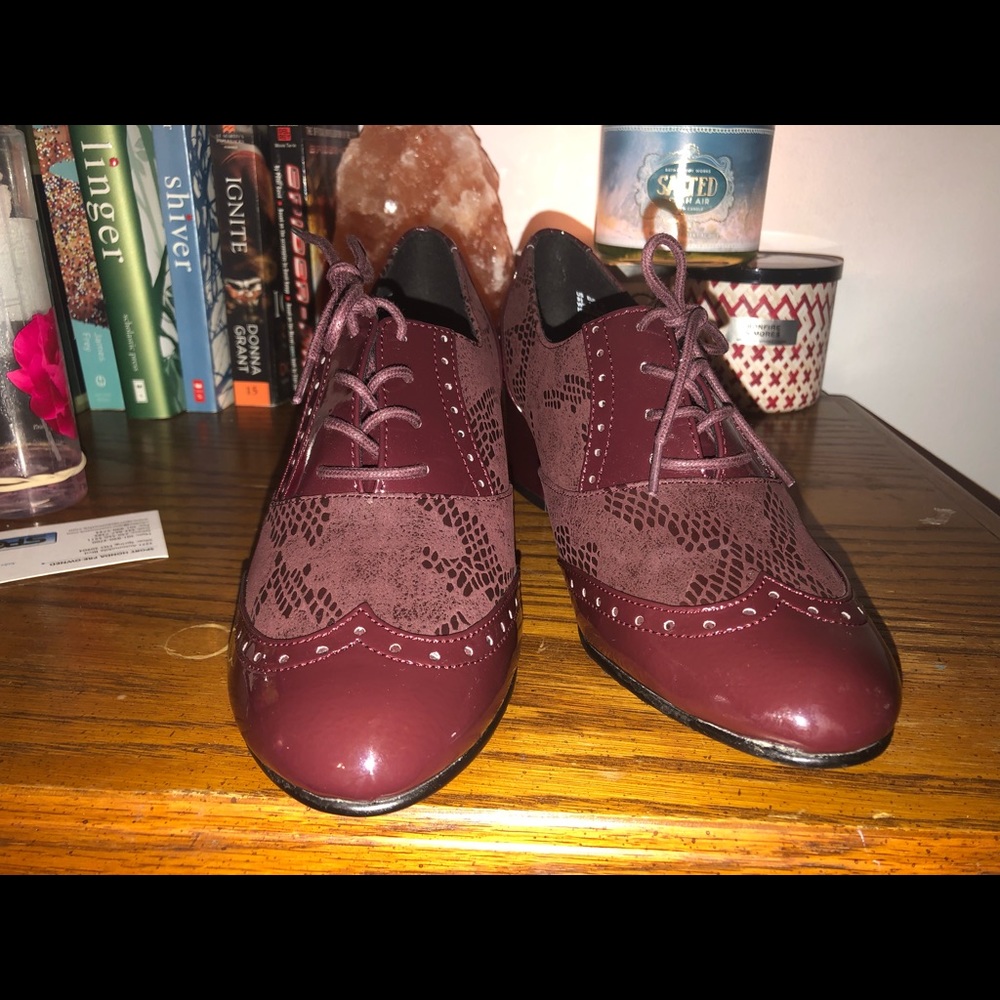Burgundy Oxford Style Block Heel
